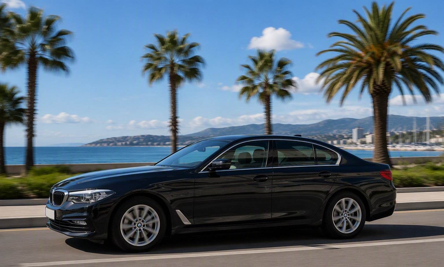 BMW 520d на прибрежной дороге Сочи — вид сбоку