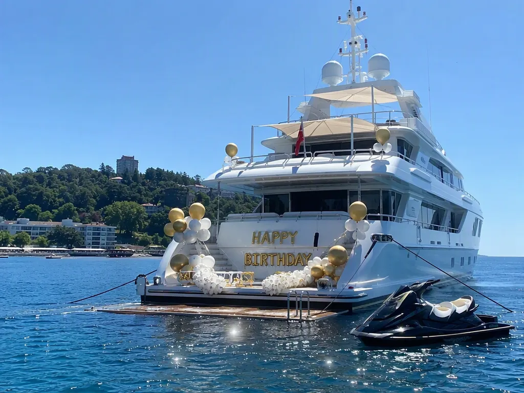 День рождения на суперяхте Sunseeker 115 в Сочи — декор на палубе