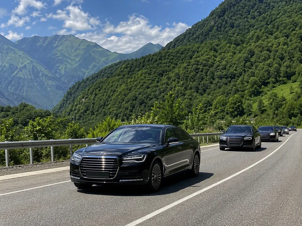 Кортеж Rolls-Royce на горной дороге Сочи — Красная Поляна