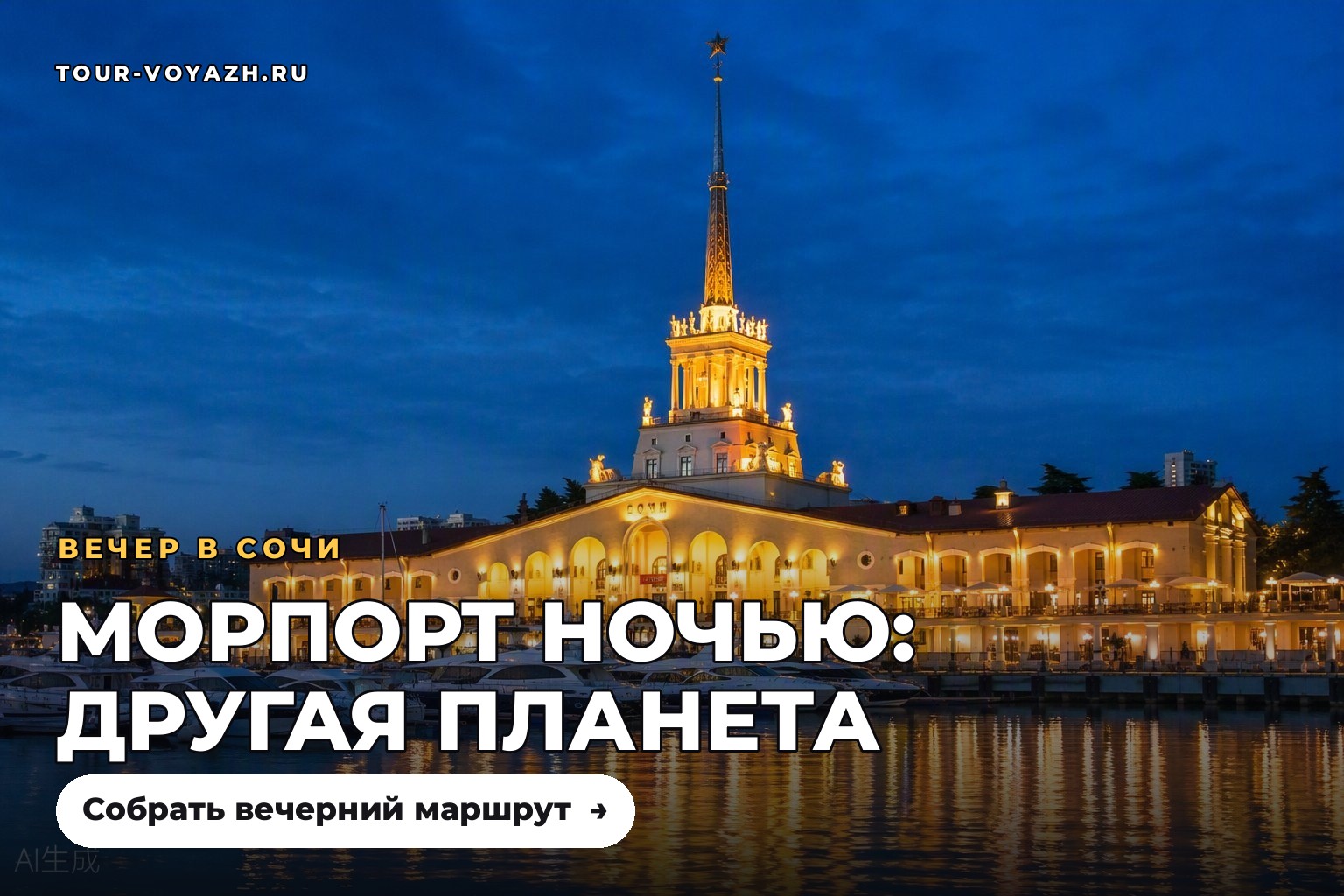Ночной Сочи: подсветка Морпорта