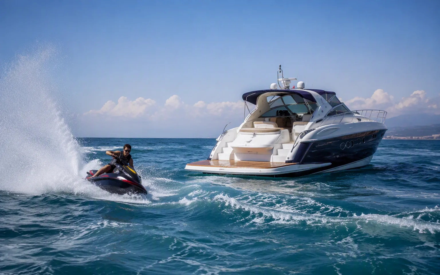Яхта и гидроцикл Sea-Doo в море у Сочи — активный день на воде